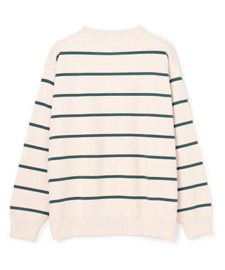 UNFILO MENS 【OCEANS YouTube 掲載/男女兼用】スムースシルキーニット 柄 ボーダー アイボリー×グリーン