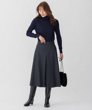 自由区 【洗える】ウォッシャブルハイカウントフラノ タックスカート グレー系