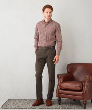 JOSEPH ABBOUD 【キングサイズ・ウエストも伸びる】オーガニックストレッチムリネピケ パンツ ダークブラウン系