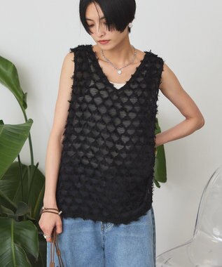 AMERICAN HOLIC Ｖネックシャギーベスト Black