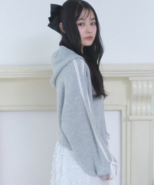 WEGO レースリボンニットパーカー 杢グレー