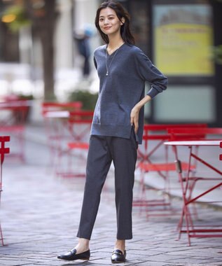 J.PRESS LADIES L 【洗える】EASY WOOL Vネック ニット ライトグレー系
