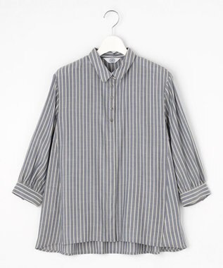 J.PRESS LADIES L 【洗える】ウォッシャブルキュプラツイル シャツ ネイビー×ホワイト系