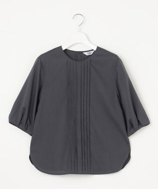 J.PRESS LADIES 【洗える】ラミーポプリン クルーネック ブラウス スレート系