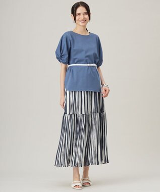 自由区 【接触冷感・UVカット・吸水速乾・抗菌防臭・洗える】ハイツイストポンチスリーブディティール カットソー ブルーグレー