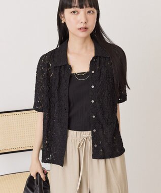 AMERICAN HOLIC 半袖襟付きレースカーディガン Black