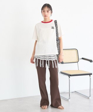 earth music&ecology セルフカットリブフレアパンツ Brown