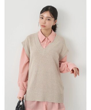 earth music&ecology ミニブークレＶネックベスト Light Beige