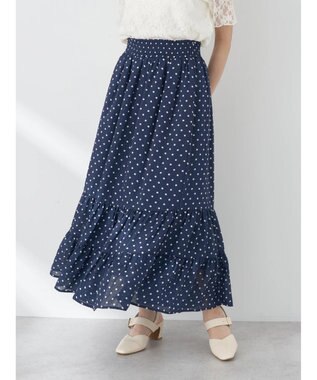 earth music&ecology ちょっとレトロなティアードスカート Dot Navy