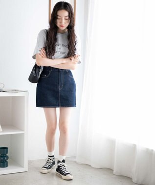 WEGO デニム台形ミニスカート デニム濃色