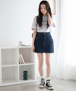 WEGO デニム台形ミニスカート デニム濃色