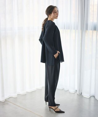 #Newans 【洗濯機可能】タックネックブラウス ネイビー