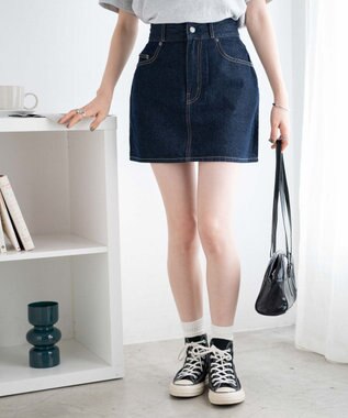WEGO デニム台形ミニスカート デニム濃色