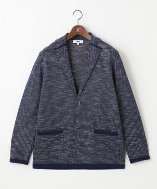 JOSEPH ABBOUD 【軽い/洗える】スラブギマボーダーニットカーディガン ブルー系1