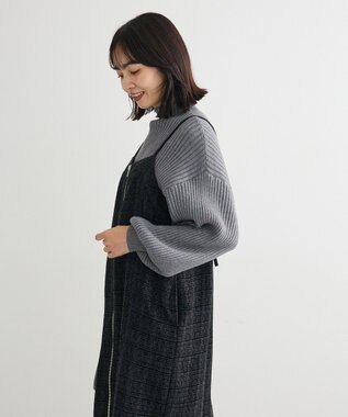 Green Parks フロントＺＩＰツイードキャミワンピース Black