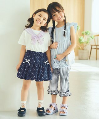 ANY KIDS 【洗濯機可能/接触冷感】ひんやり レース刺繍ブラウス サックスブルー