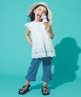 ANY KIDS 【洗濯機可能/接触冷感】ひんやり レース刺繍ブラウス オフホワイト