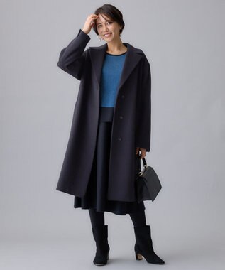 自由区 【WEB限定・マルチウェイ・洗える】ヘリンボーン柄リバーシブルニット セットアップ ネイビー×ブルー柄