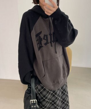 WEGO グラフィックニットパーカー ブラック