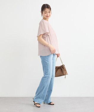 earth music&ecology マジョリカプリーツ半袖ブラウス Pink Beige