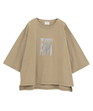 YECCA VECCA ヴィンテージ風箔プリントロゴTee Dark Beige