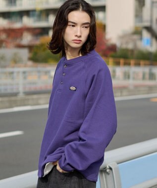 WEGO 【ユニセックス着用ITEM/MLサイズ展開/裏起毛】ショートドロストヘンリーネックプルオーバー パープル