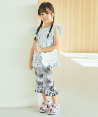 ANY KIDS 【洗濯機可能/接触冷感】ひんやり レース刺繍ブラウス サックスブルー
