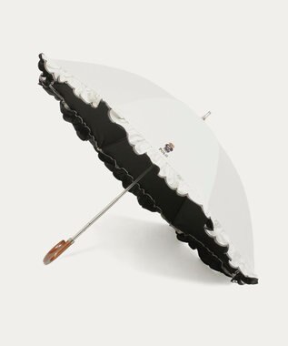 MOONBAT 【WEB限定/遮光率100%/遮熱/UV】POLO RALPH LAUREN（ポロ ラルフローレン）晴雨兼用日傘 ワンポイント ポロベア刺繍 フリル 長傘 オフホワイト
