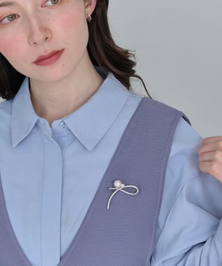 Phoebe クロスメタルパールブローチ　シルバー シルバー