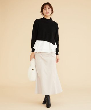 Feroux 【洗える】ラッフルレイヤード ニット ブラック系