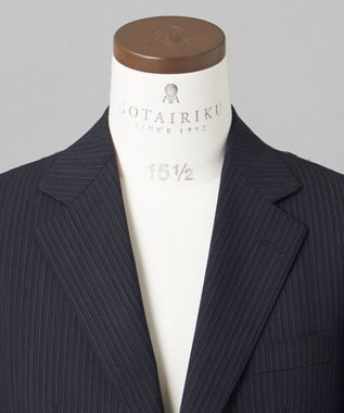 GOTAIRIKU 【オールシーズン対応】ALL SEASON 2WAY STRETCH スーツ グレー系1(グレー×細ブルーストライプ)