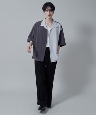 WEGO カラーブロックオープンカラーシャツ（S） ダークグレー