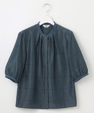 J.PRESS LADIES S 【洗える】ブロックドットプリント バンドカラー ブラウス ダルブルー系5