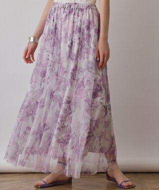 GRACE CONTINENTAL シャドーフラワープリントスカート ピンク