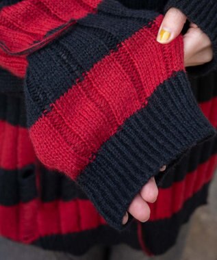 WEGO ボーダーワイドリブダメージニット レッド