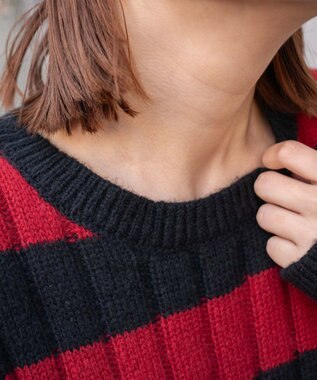 WEGO ボーダーワイドリブダメージニット レッド