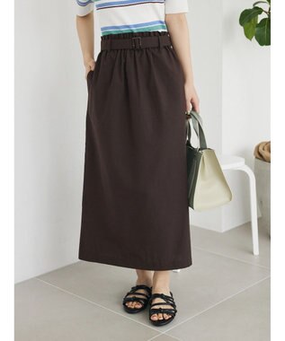 Green Parks 綿麻混バックルベルト付タイトスカート Brown