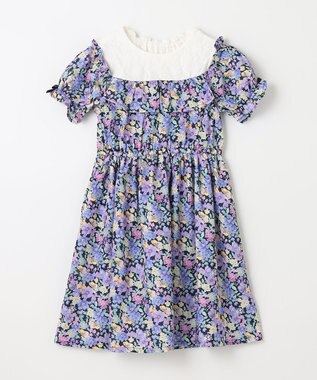 ANY KIDS オンオフショルダー ガーリー ワンピース ネイビー系花柄