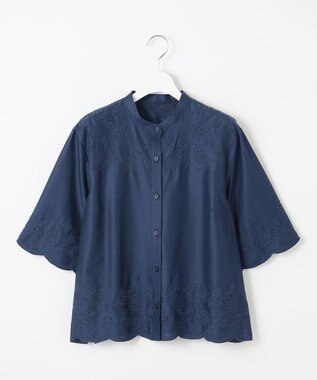 自由区 【カタログ掲載・接触冷感・洗える】エンブロイダリーローンシャツ ブラウス コバルトブルー