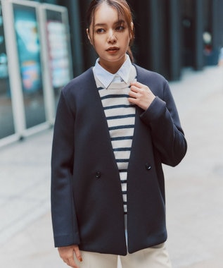 洗える】コンパクトWフェイス ノーカラージャケット / ICB L