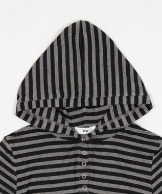 WEGO ヘンリーネックフードロンT グレーボーダー