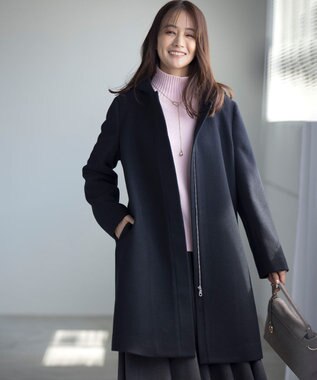 組曲 【WEB限定】ウールモッサ フーデットロングコート ブラック系