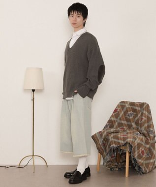 WEGO エルボーパッチVネックプルオーバー グレー