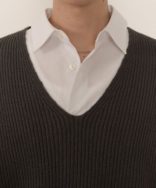 WEGO エルボーパッチVネックプルオーバー グレー