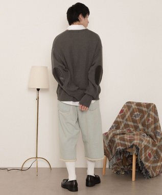 WEGO エルボーパッチVネックプルオーバー グレー