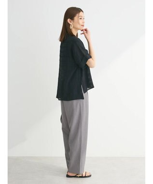 Green Parks シアーチェック開襟ブラウス Black