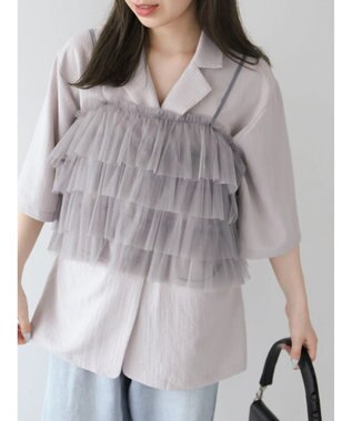 Green Parks ・ＥＬＥＮＣＡＲＥ　ＤＵＥ　２ｗａｙラメチュールフリルキャミ Charcoal Gray