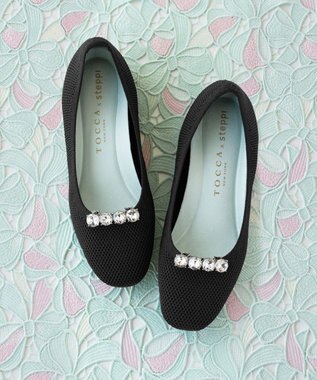 TOCCA 【軽量・撥水・お洗濯可・選べるシュークリップ】steppi×TOCCA BALLET PUMPS パンプス ブラック×ビジュー