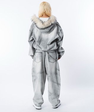 WEGO 【ユニセックス着用ITEM】ファーフードスラッシュデニムブルゾン グレー