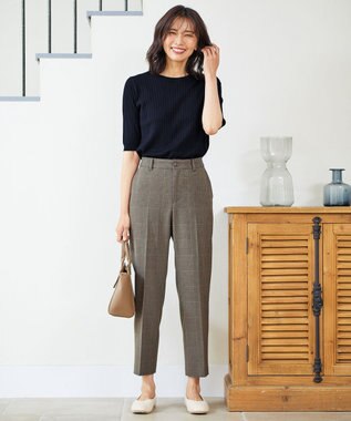 ANY 【ウエストゴム/ストレッチ/裏起毛】シークレットウォーム　テーパードパンツ ブラウングレンチェック